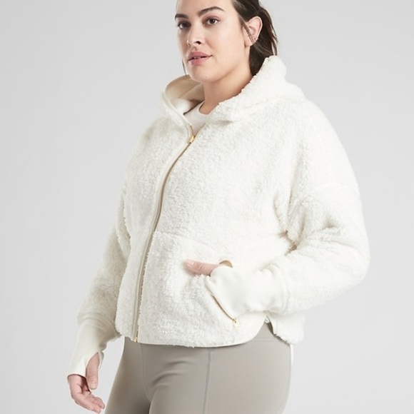 ATHLETA Women’s S Cozy Sherpa Reversible Cream Full Zip Jacket Hoodie - Picture 1 of 7